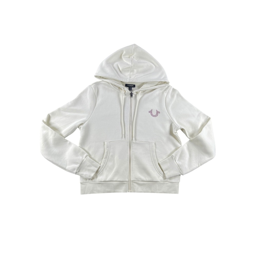 True Religion Winter White Circular Stud HS Zip Up Hoodie 207870 Mens Medium
